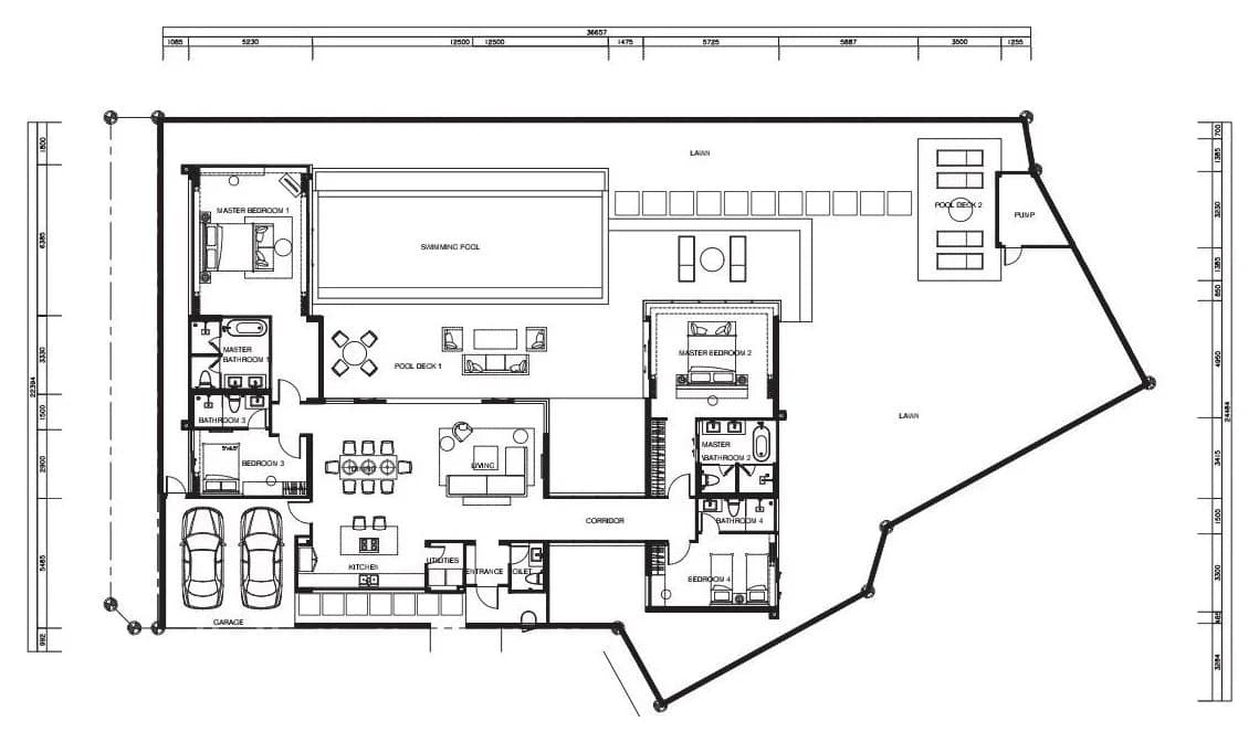 Grundriss der Villa A1: 4 Schlafzimmer, 467,60 m² gesamt, Grundstück 797 m²